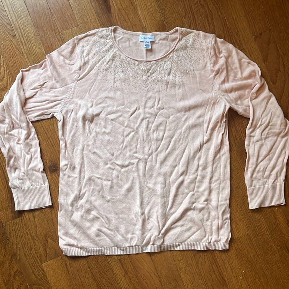 Calvin Klein Soft Pink Sweater Rose Gold Gems